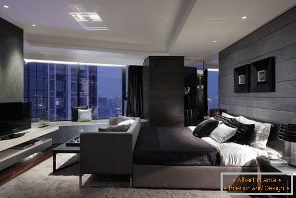 Siva spavaća soba u high-tech stilu