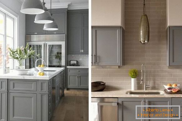 Kuhinje sive boje - fotografija u unutrašnjosti u kombinaciji s bež