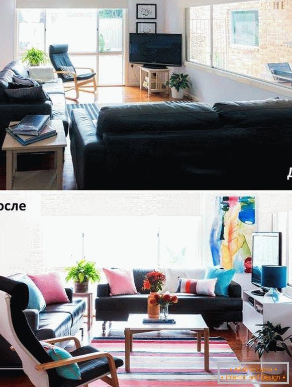 Ispravan izgled dnevne sobe - fotografije prije i poslije