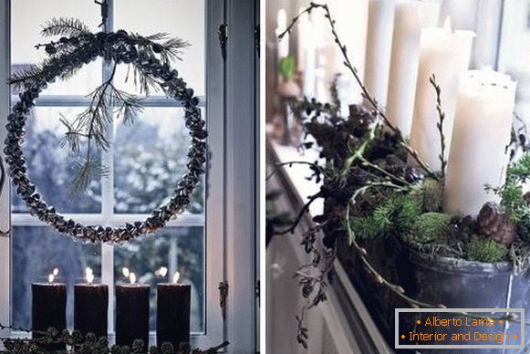 Božićni ukras prozora - fotografija s prirodnim materijalima