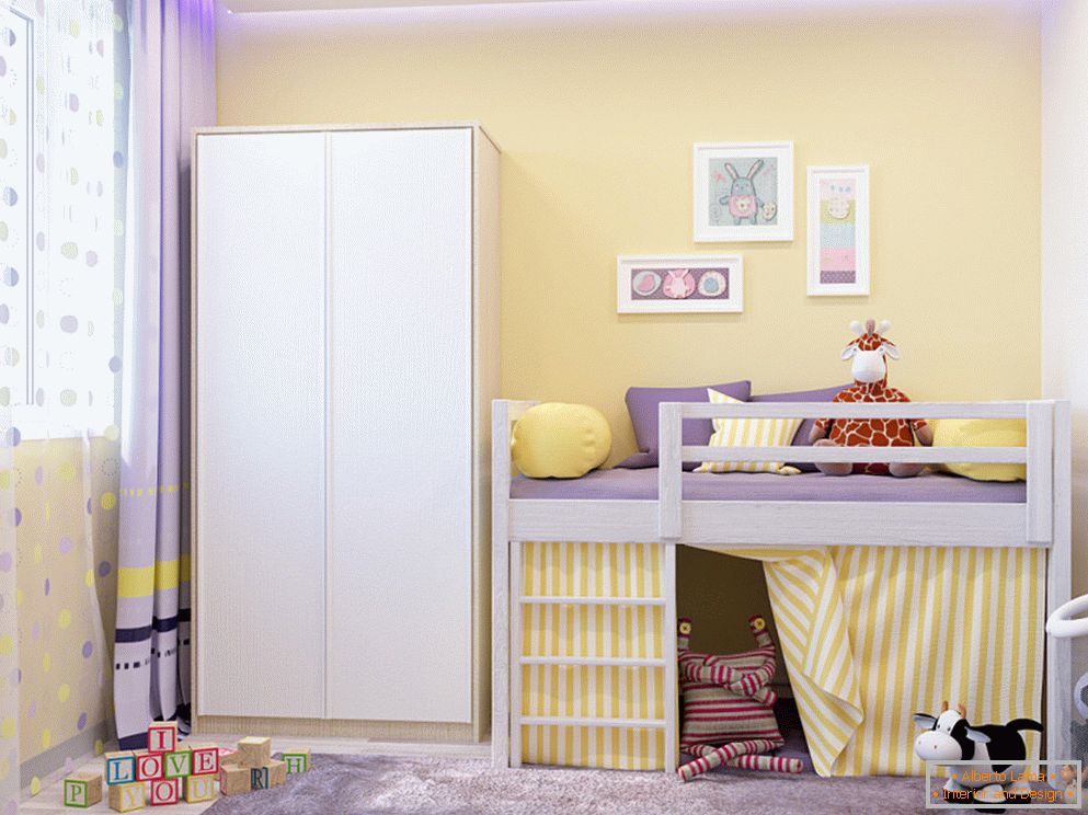 Žute zidove u maloj dječjoj sobi