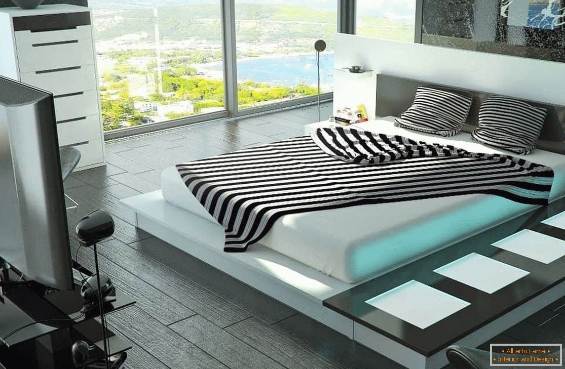 Spavaća soba s velikim krevetom s visokom tehnologijom osvjetljenja
