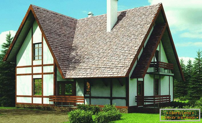 Pročelje zgrade kuće uređeno je u skladu sa zahtjevima skandinavskog stila. Nasuprotno drveno postolje postaje značajno obilježje stila. 