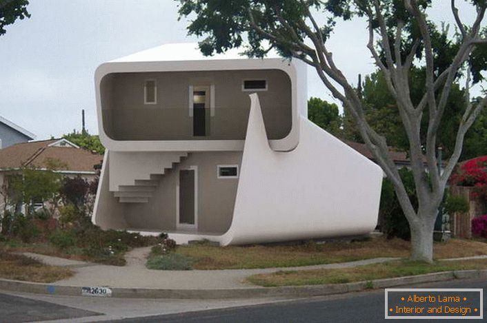 Neobičan dizajn dvoetažne modularne kuće privlači oko. Dizajn kuće je pogodan za život cijele godine. 