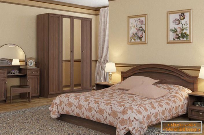 Unutarnja unutrašnjost spavaće sobe u secesijskom stilu naglašena je pravilno odabranim modularnim namještajem.