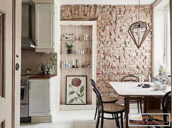 Kako izgledati zid od opeke u unutrašnjosti kuhinje