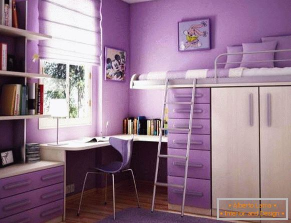 Dizajn dječje sobe u ljubičastoj boji
