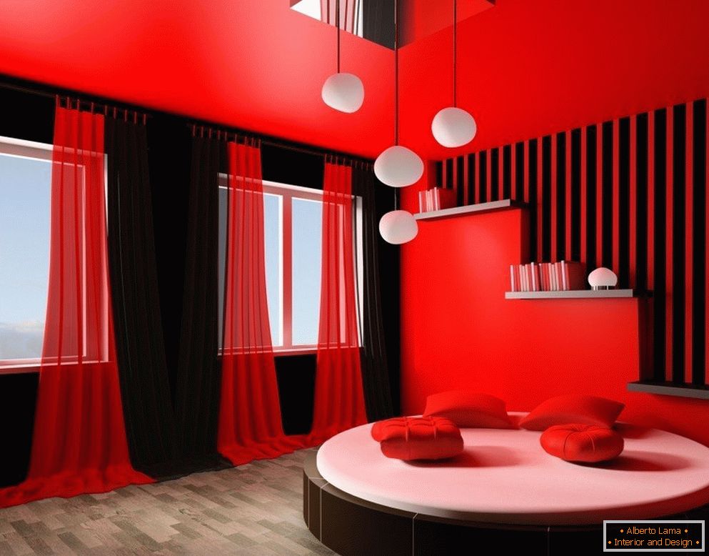 Crveno-crni interijer sobe