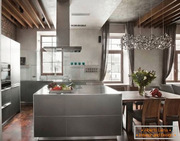 Unutrašnjost kuhinje u stilu potkrovlja - fotografije u sivoj i smeđoj boji