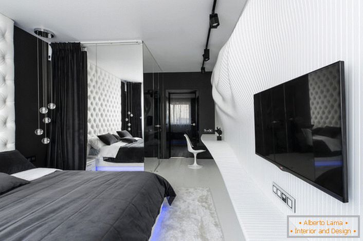 Soba je u high-tech stilu s elementima vizualnih iluzija.