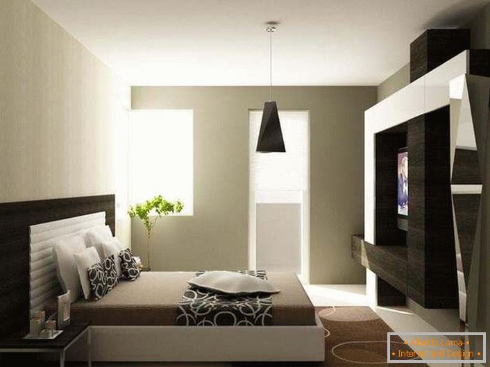 Spavaća soba u visokotehnološkom stilu također može biti udobna i obiteljska-topla, glavna stvar je odabrati pravu boju.