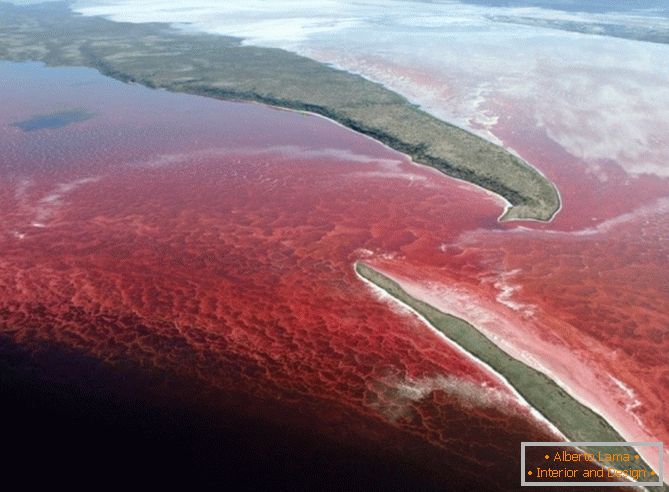 Svijetla crvena voda u jezeru