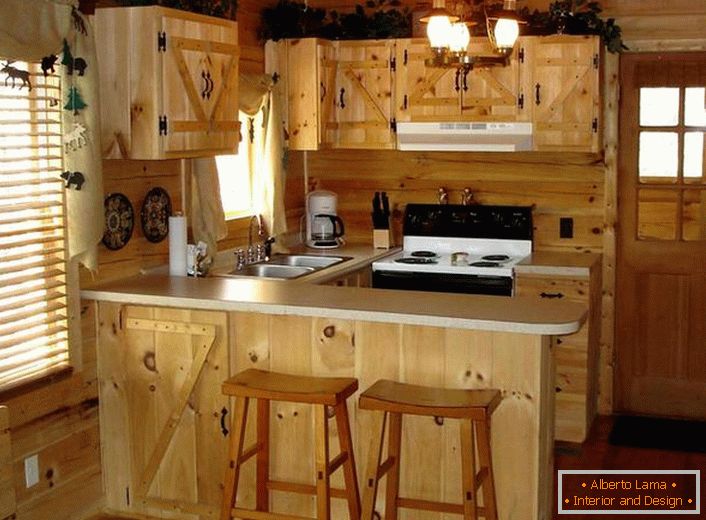 Kuhinja male dimenzije u rustikalnom stilu - izvrsno rješenje za davanje.
