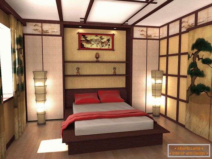 Dizajnni projekt spavaće sobe u stilu japanskog minimalizma djelo je diplomanata moskovskog sveučilišta. Mješovita kombinacija svih pojedinosti sastava čini spavaću sobu elegantnom i orijentalnom u profinjenosti.