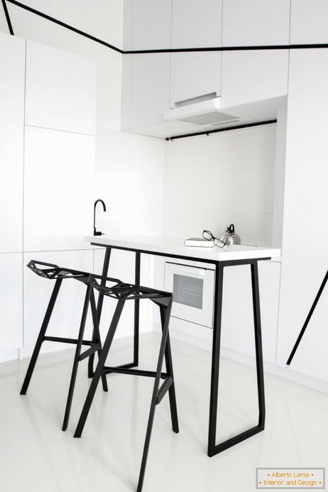 Kuhinjski studio apartman u crno-bijeloj boji