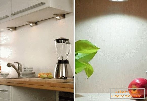 LED rasvjetna tijela za kuhinju ispod ormara iznad glave na fotografiji