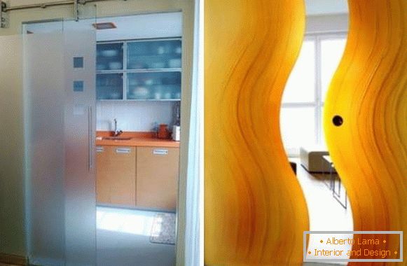 Staklena klizna vrata u kuhinju - mogućnosti i fotografije dizajna