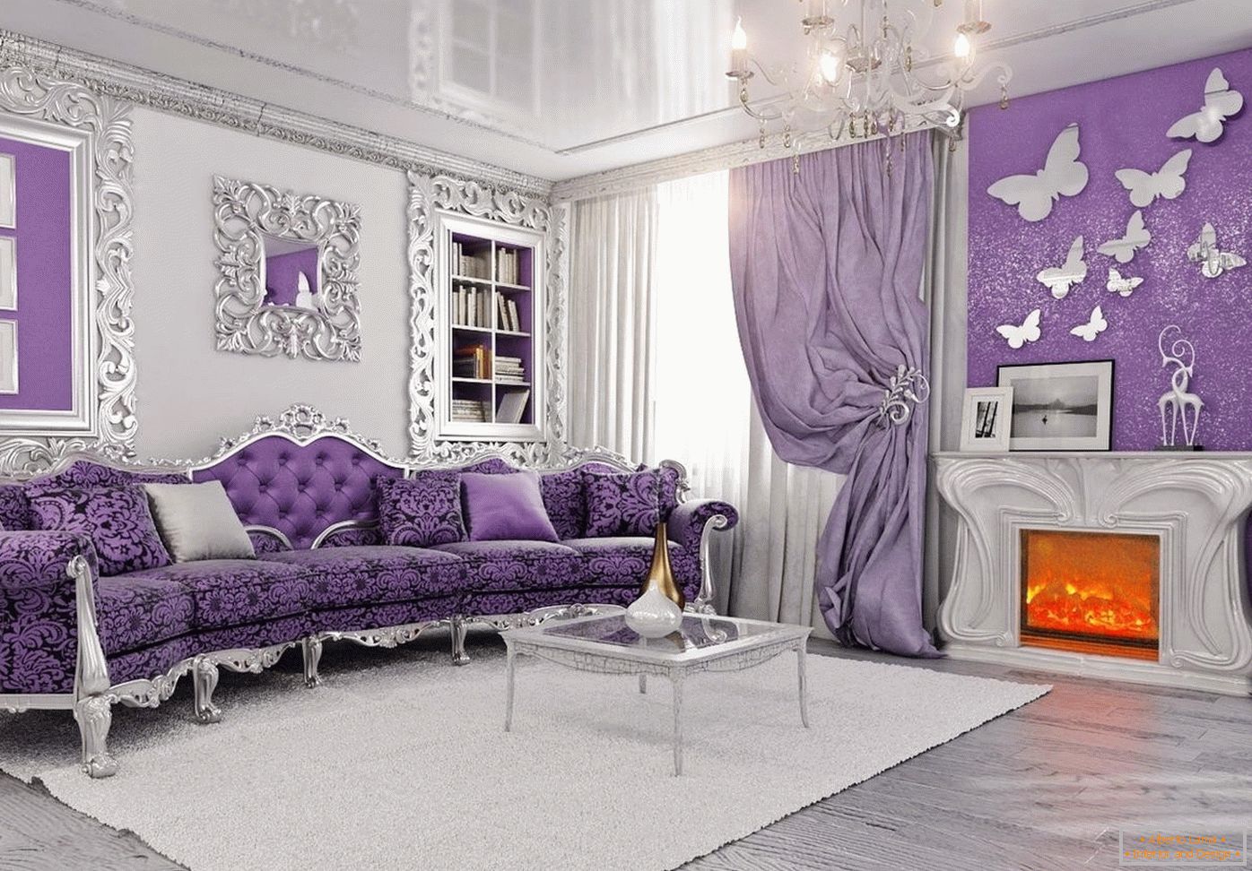 Sivi-ljubičasta dnevna soba
