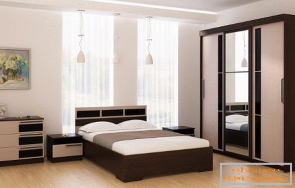 Moderni dizajn ormara odjeljka u spavaćoj sobi - dvije boje i ogledalo