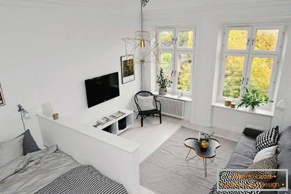 Jednosobni apartman u skandinavskom stilu - dnevni boravak i spavaća soba