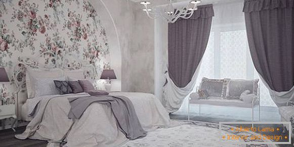 Moderne ljiljane zavjese u spavaćoj sobi - fotografija u unutrašnjosti