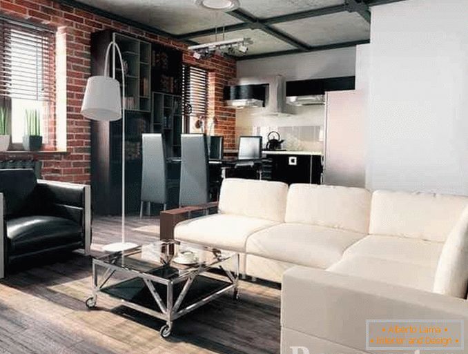 Dizajn apartmana u modernom stilu s kaučem na rasklapanje