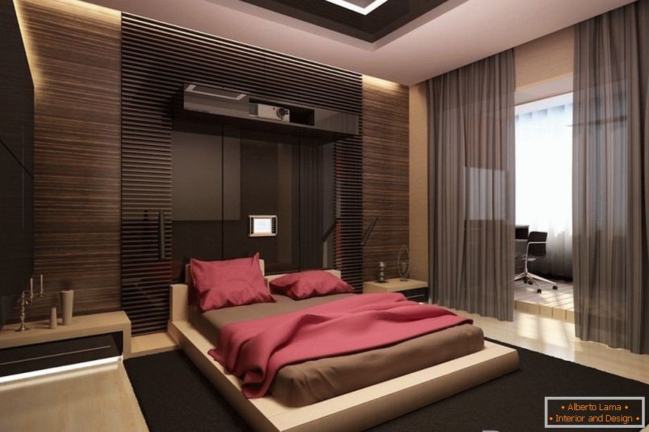 Unutrašnjost spavaće sobe u high-tech stilu