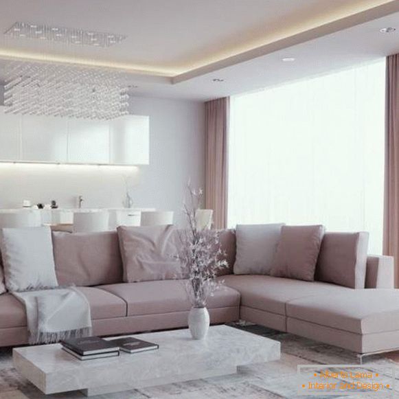 Interijer dnevne sobe u modernom apartmanu - prekrasna kombinacija boja