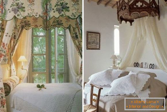 Krevet u stilu Provence s krovićem - fotografije ideja