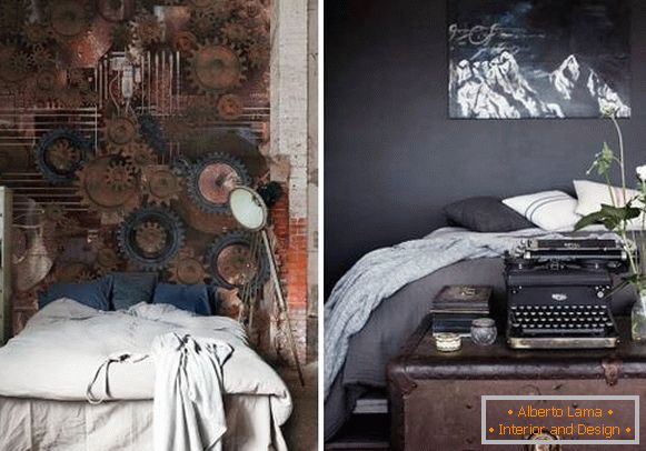 Interijer spavaće sobe u stilu steampunk - foto pozadine