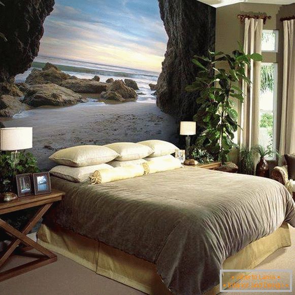 Neobična zidna slika 3D - spavaća soba foto