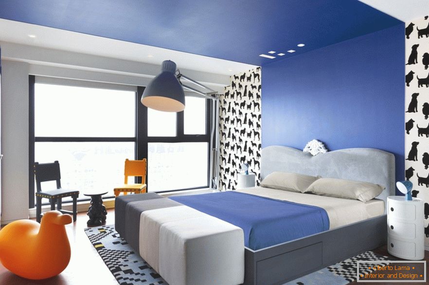 Plava spavaća soba elegantnog studio apartmana u Pekingu