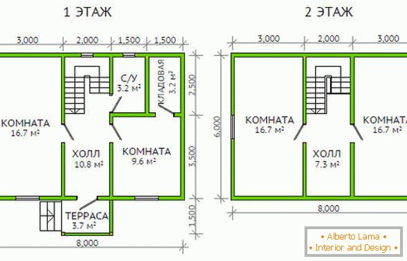 Plan dvokatnice s četiri spavaće sobe.