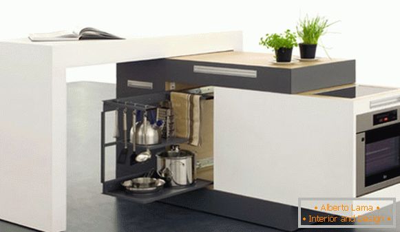 Interijer vrlo male kuhinje: mobilni kuhinjski set