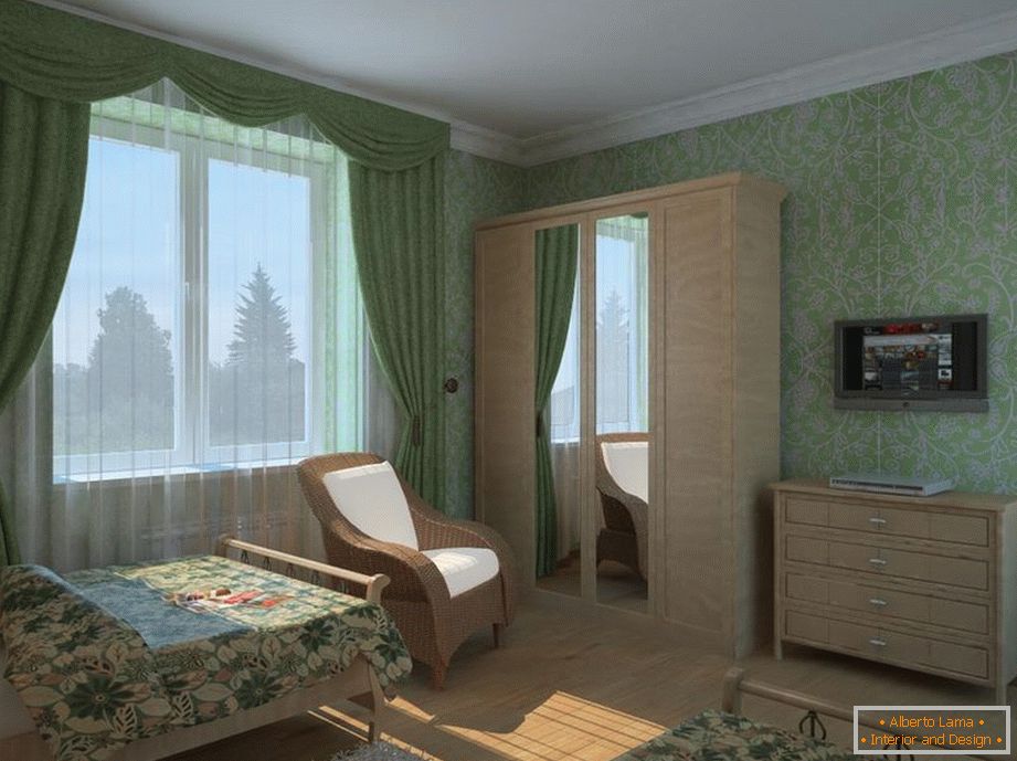 Spavaća soba с зелеными обоями